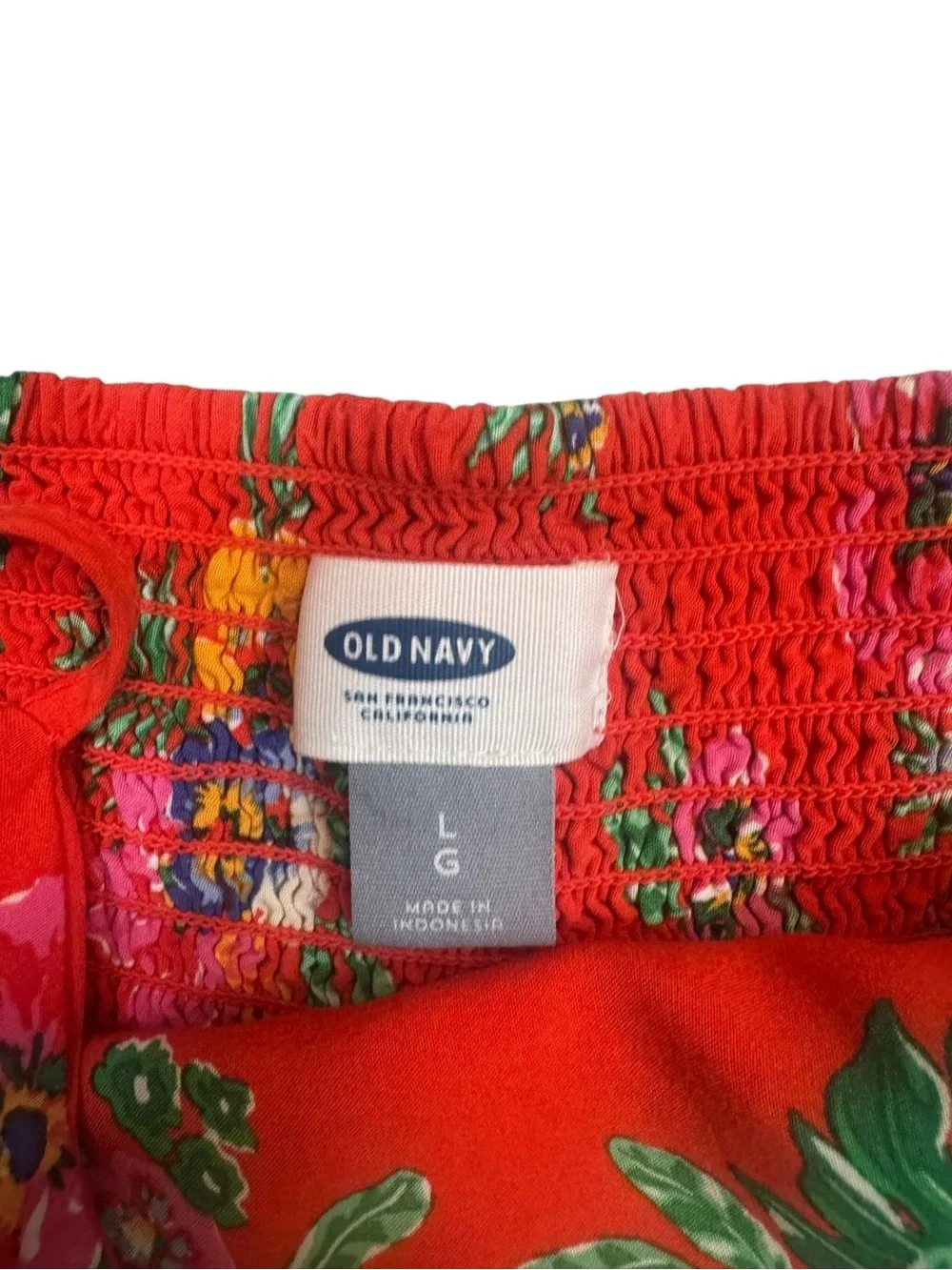 Old Navy Red Tropical Floral Fit & Flare Mini Dress Strappy Lined Size Large - Picture 2 of 9